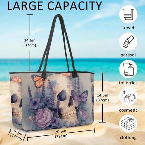 Large Beach Bag for Women, Green Chamomile Pattern Travel Tote with Pockets Waterproof Shoulder Handbag4