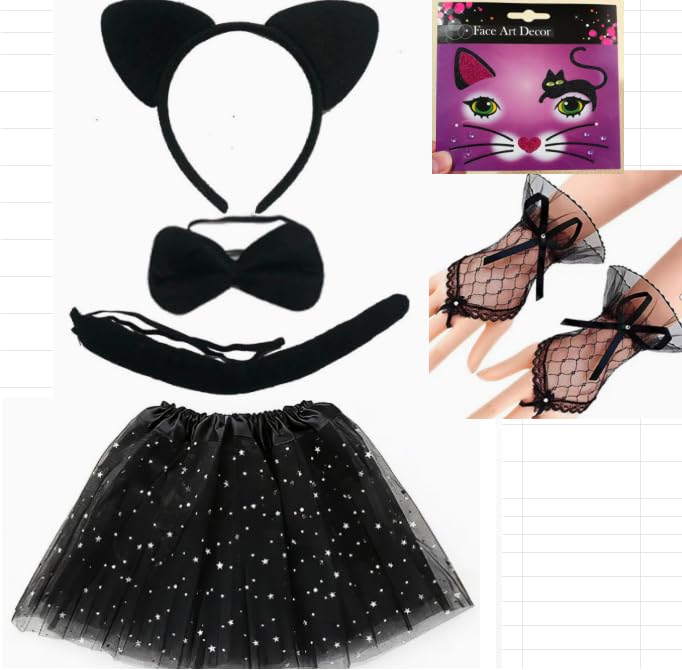 AOOWU Cat Costume Set for Kids, 6 PCS Animal Costume Accessories set