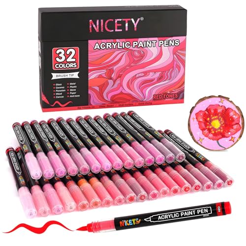 NICETY 32 Acrylstifte für Steine Wasserfest Pinselspitze DEFT