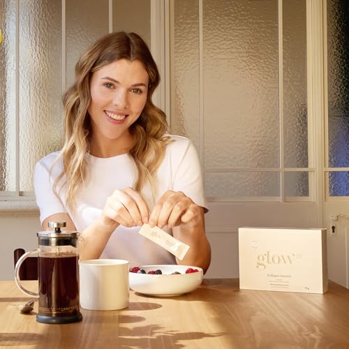 Glow25® Kollagen Intensiv [30 Sticks] – mit Tripeptiden, Vitamin C, Zink und Biotin – Premium Marine Collagen Hydrolysat – Peptide Typ 1 und 3 – Gute Löslichkeit