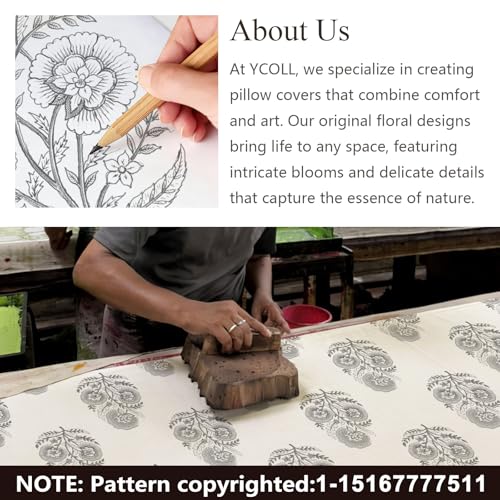Image of YCOLL Vintage Floral Print Pillow Covers 18x18 Set of 2 Patterned Accent Decorative Cushion Covers Modern Farmhouse Throw Pillow Covers for Sofa Couch Chair Bed Living Room Home Decor, Quiet Gray