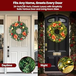 24inch Extra Large Pre-lit Christmas Wreath 8 Modes Lighting Artificial Deluxe Lighted Christmas Wreath Decorations Ornament with LED Lights Door Window Fireplace Decor Timer Function (24 INCH) 24inch Extra Large Pre lit Christmas Wreath 8 Modes Lighting Artificial Deluxe Lighted Christmas Wreath Decorations Ornament with LED Lights Door Window Fireplace Decor Timer Function 24 INCH