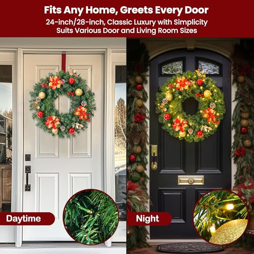 24inch-Extra-Large-Pre-lit-Christmas-Wreath-8-Modes-Lighting-Artificial-Deluxe-Lighted-Christmas-Wreath-Decorations-Ornament-with-LED-Lights-Door-Window-Fireplace-Decor-Timer-Function-24-INCH 24inch Extra Large Pre lit Christmas Wreath 8 Modes Lighting Artificial Deluxe Lighted Christmas Wreath Decorations Ornament with LED Lights Door Window Fireplace Decor Timer Function 24 INCH