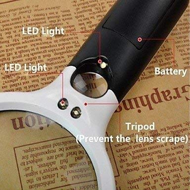 Handlupe mit 75-mm-3-facher / 22-mm-45-facher Vergrößerung und 3-LED-Lichtplatte