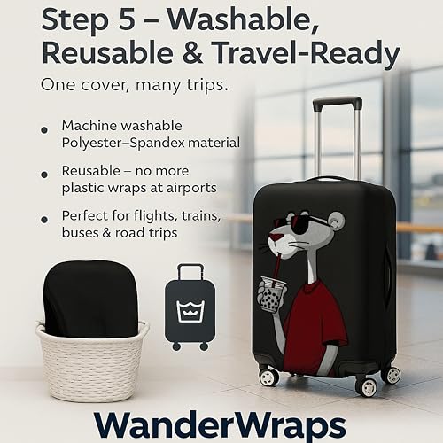 Image of WanderWraps Spendex Polyester Protective Luggage Cover | Hard Luggage Trolley Bag Cover | Washable | Dust Proof | Stretchable | S - 20 inch | Dip Panther