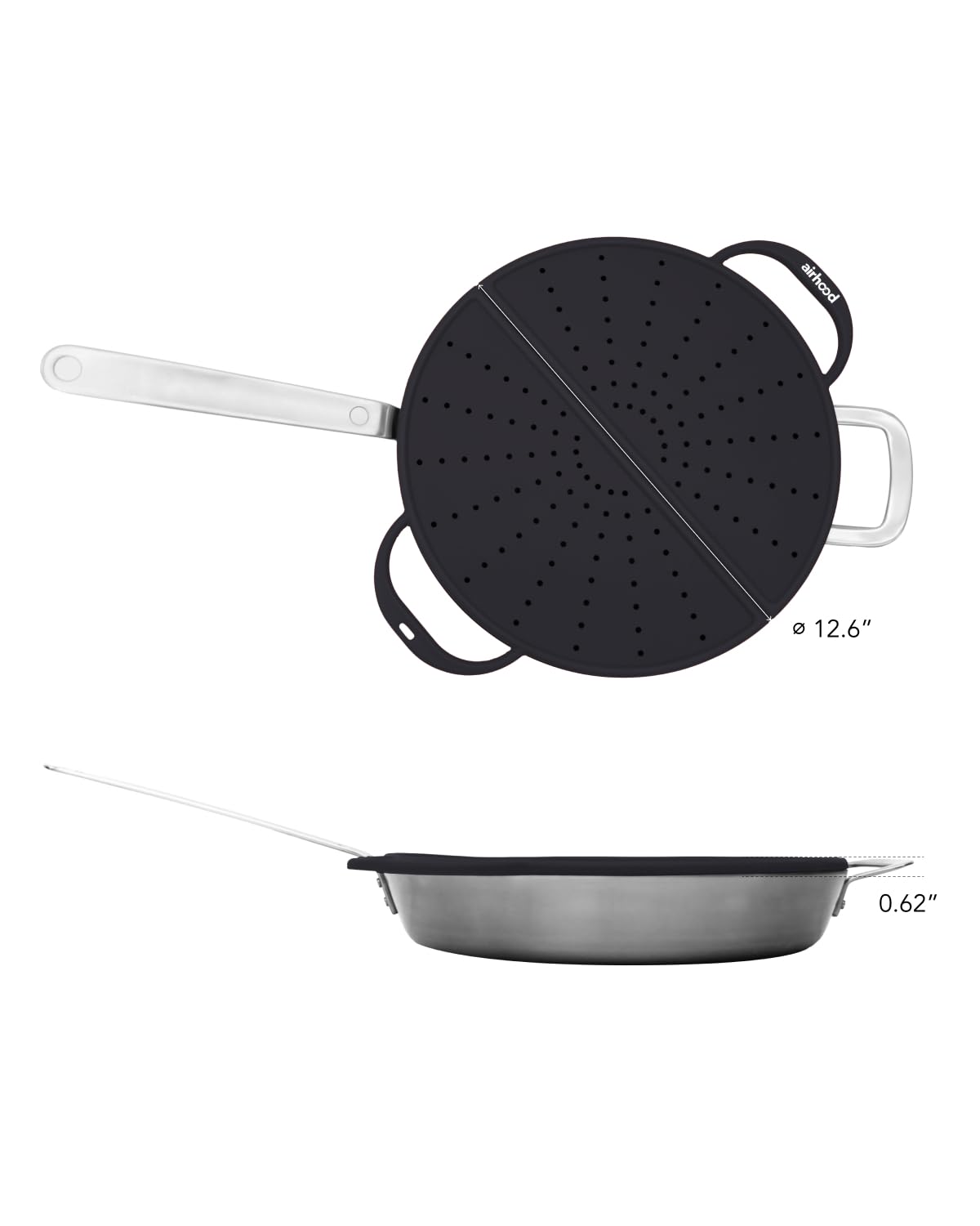 AirHood Silicone Splatter Screen – Foldable Grease Guard for Frying Pans & Induction Cookers – Heat-Resistant, BPA-Free, Dishwasher Safe, 2-in-1 Trivet & Splatter Screen - Black