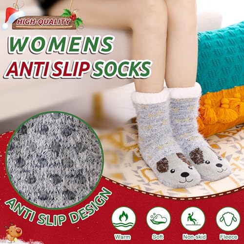 Women Winter Socks Knit Anti-Slip Sweat Warm Cute Cartoon Animals Fuzzy Home Slipper Socks3