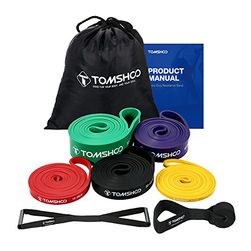 Tomshoo 5 Packs Pull Up Assist Bands, Resistance Bands With Straps Handles And Door Anchor, Stretch Bands,Exercise Bands With Guide For Fitness #TOP7