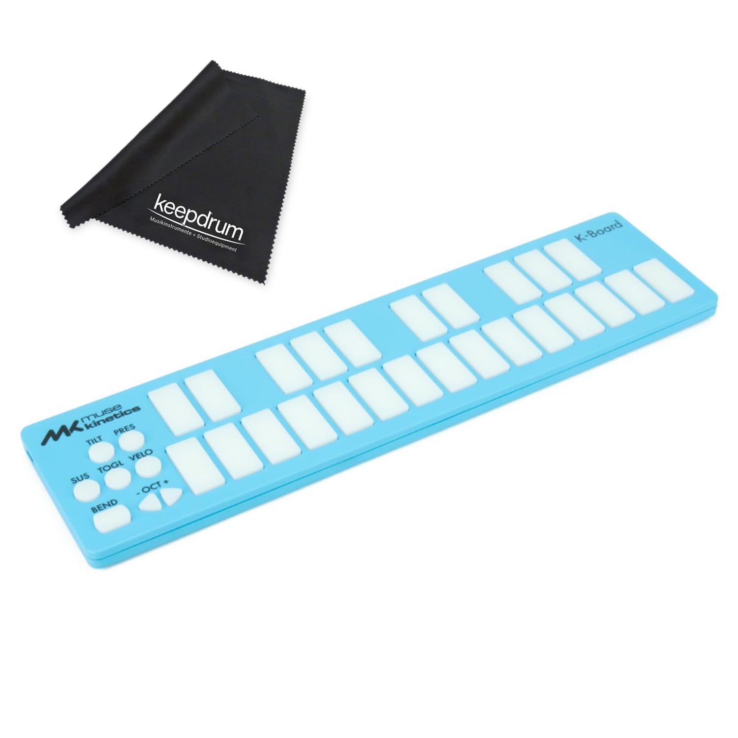 Muse Kinetics K-Board Aqua MIDI-Controller Blau mit keepdrum Mikrofasertuch