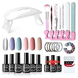 KIPOZI Kit de esmalte de uñas en gel de 6 colores con Portátil lámpara LED UV de 6W, juego de esmalte de uñas en gel clásico para remojo,para bricolaje, decoración de uñas o salones de uñas