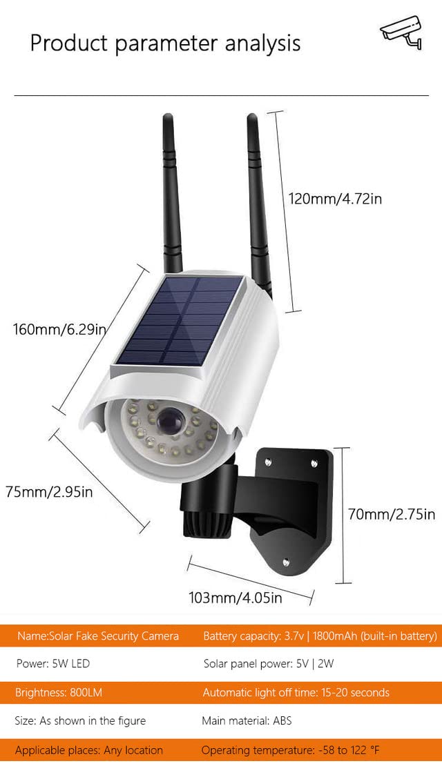 Fake Security Camera Powered by Solar Battery, Motion-Activated Floodlights, Realistic Look, Easy to Install, IP66 Waterproof, Warning Sticker Included, Pack of 1(White)