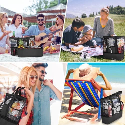 Extra Large Mesh Beach Bag - Tote Bags Waterproof with Insulated Cooler Compartment Detachable Zipper Toy Storage for Ladies Family Outdoor Picnic Pool Summer Travel Swimming Camping