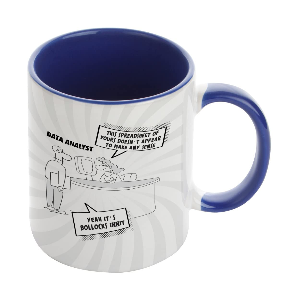 Data Analyst Mug, Coffee Mug, Coworkers, Office Gift, Accounting, Boss, Funny Spreadsheet Theme Coffee Tea Inside Coloured Ceramic Cup. (Navy Blue)