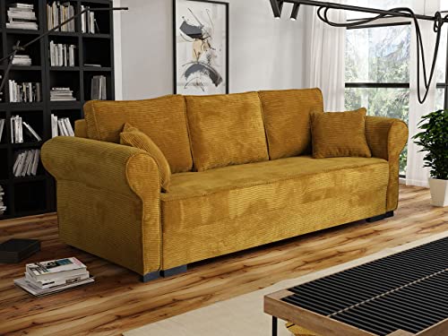 Schlafsofa Olimpia Cord, Bettsofa mit abgerundete Armlehnen, Sofa mit Bettkasten und Schlaffunktion, Couchgarnitur, Schlafcouch, Sofagarnitur, Wohnlandschaft, Beste Qualität (Poso 01) – Bild 3