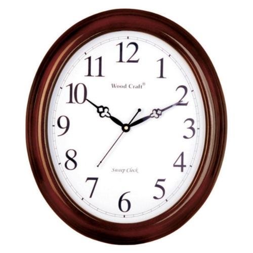 Wood Craft Modern, Wooden Wall Clock: WS-1107 (34 cm x 29.5 cm x 4 cm, Oval, Brown Frame-White Dial)
