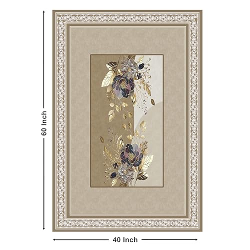 Image of Cloth Fusion Velvet Floral Centre Table Cover Cloth 4 Seater with Stunning Gold Foil Design for Home Decor (40x60 Inch, Taupe)