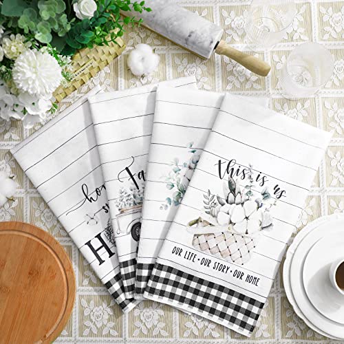 Chengu 4 Pack Rustic Kitchen Towels Farmhouse Dish Towels For Kitchen Absorbent Watercolor Greenery Truck Hand Towel Reusable Cleaning Decorative Tea Towels For Cooking Baking #TOP2