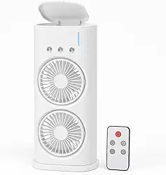Ventilador Portátil Duplo USB com Umidificador e Mini Ar-Condicionado | LED 7 Cores, 3 Velocidades, Reservatório 600ml, Silencioso, Oscilação 90°, Controle Remoto – Branco