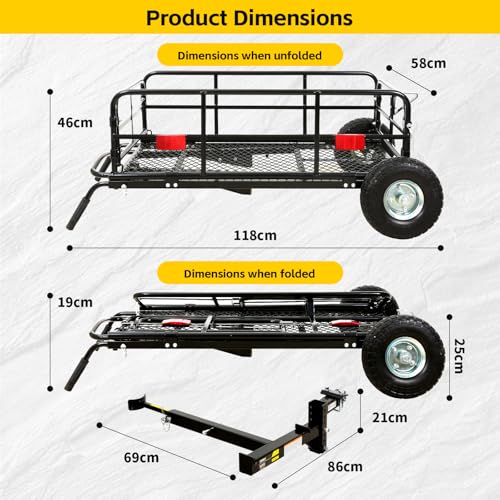 Image of MaxxHal Hitch-N-Roll 2-in-1 Cargo Carrier & Push Cart - 400 lb Capacity Hitch Mount Steel Basket with 10 inch Flat Free Tires - Foldable Utility Rack for SUV, Truck, Camping & Ranch (50243)