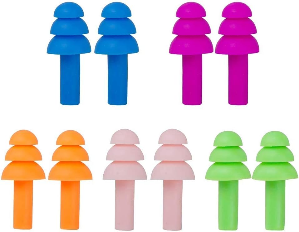 Ear Plugs Soft Silica Gel Noise Reduction for Sleeping/Meditation/Swimming Adult/Child/Reusable for Travel - 5 Pairs - Random Color
