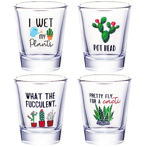 Patelai 4 Pieces Plant Succulent Cactus Shot Glasses Plant Lover Wine Glass Succulent Cactus Present Mug Christmas Funny Clear Mug Glass For Women Girls cover
