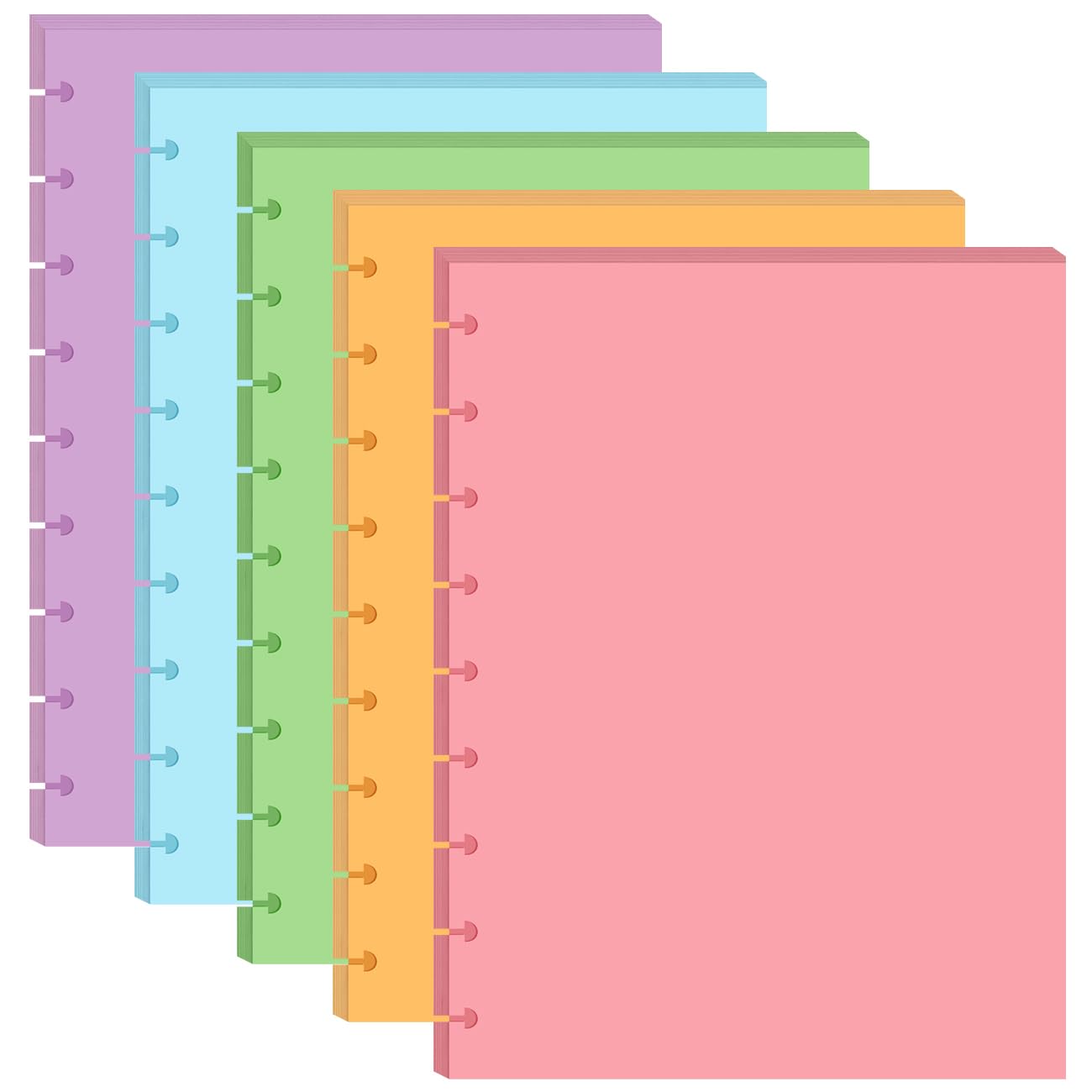 9-Disc Discbound 5 kolorowych pustych papieru wstępnie dziurkowane wkładki Happy Planners, 100 arkuszy/200 stron klasyczny rozmiar pusty papier liściasty, na kolor 20 arkuszy, 17,8 cm x 23,5 cm