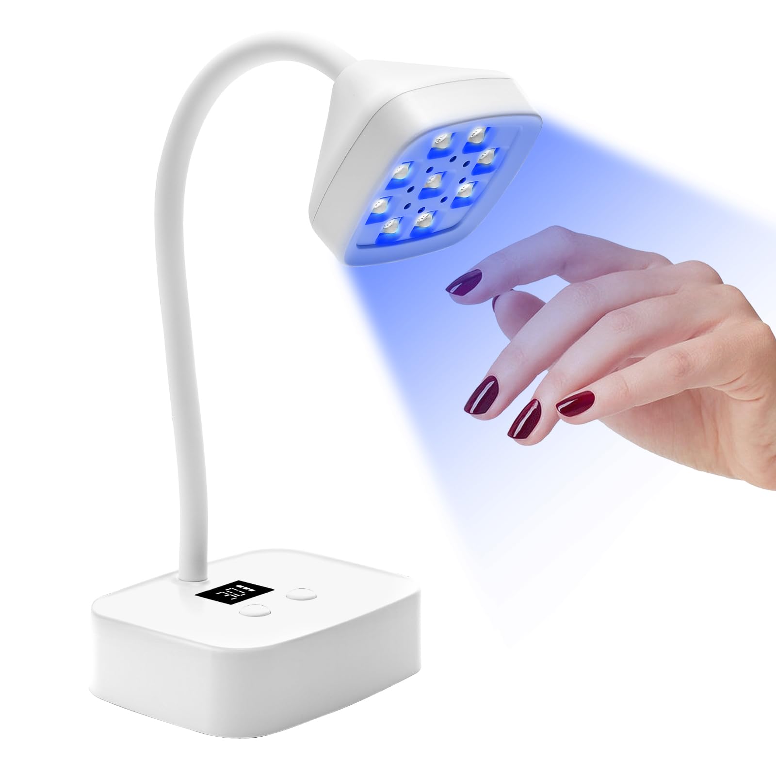 CGBE Mini Lámpara UV Uñas con Sensor Automático Inteligente y 2 Modos de Temporizador 30s/60s, 27W Mini Lámpara de Uñas con 9 Perlas UV+LED, Portátil Secador de Uñas Adecuado para Salón y Hogar