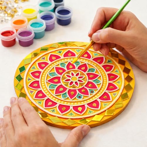 Image of Decordial Lippan Art DIY Kit | 4 Premarked MDF Boards for Mud & Mirror Art | Traditional Indian Craft Activity for Kids & Adults | DIY Home Decor Kit for Festive Gifting, Students & Beginners