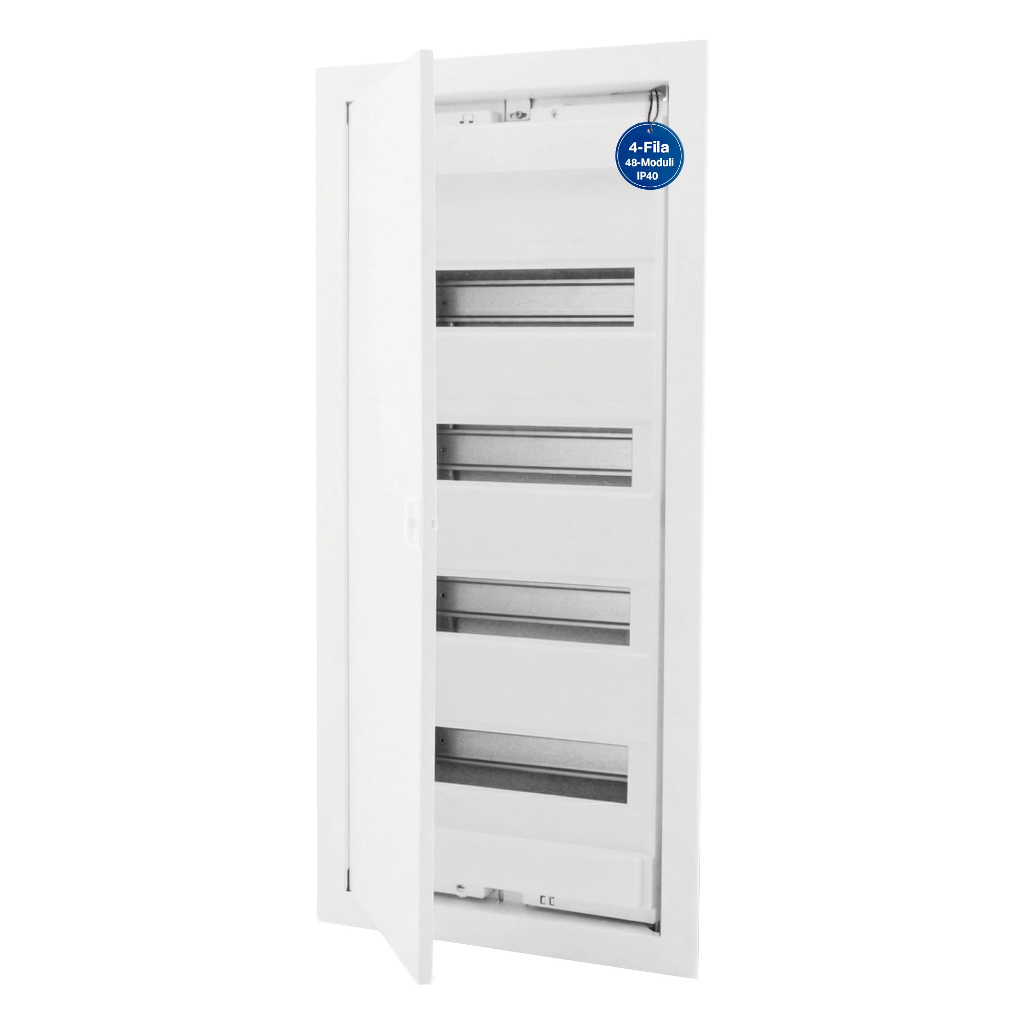 Intratec Quadro Elettrico da Incasso 4 File – Centralino di Distribuzione IP40 per 48 Moduli con Porta Metallica Bianca e Guida DIN per Impianti Elettrici Interni – 346 x 717 x 92mm