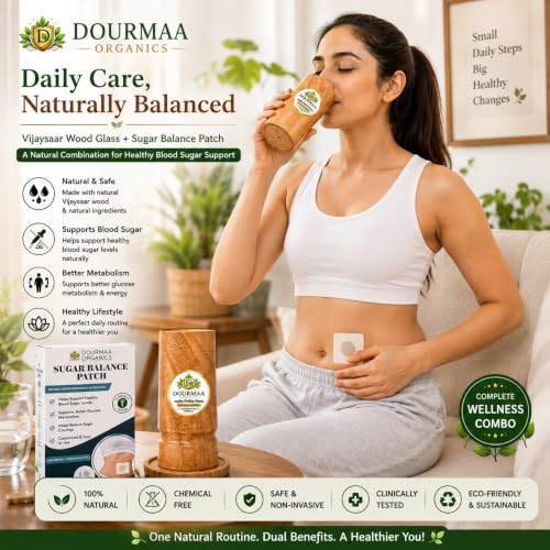 Image of Vijaysar Wood Herbal Glass (200 ml) | Ayurvedic Wooden Tumbler for Wellness | Natural Sugar Balance Patch | Handcrafted Indian Kino Tree Glass 200 ML with 10 Pcs Patch