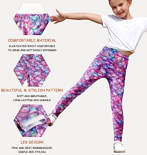 XiaoMoSha Girls Printed Leggings Gradient Mermaid Stretchy Animal Leopard Printed Soft Casual Pants 3-11 Years3