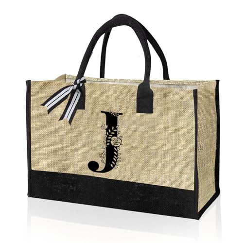 VLYX Bolso Tote de Lona con Inicial Personalizado, Bolsa de