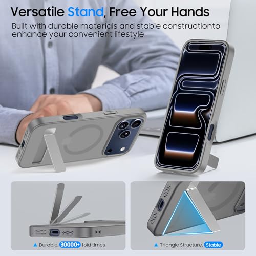 Coque iPhone 17 Pro Max antichoc silicone gris mat compatible MagSafe et support - 4