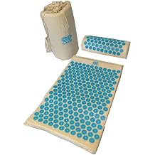 Acupressure Mat & Pillow Sit Lying Mat Set for Pain Relief Stress Relief and Relaxation Therapy for Back and Neck Pain Massage Mat with Carrying Bag Blue