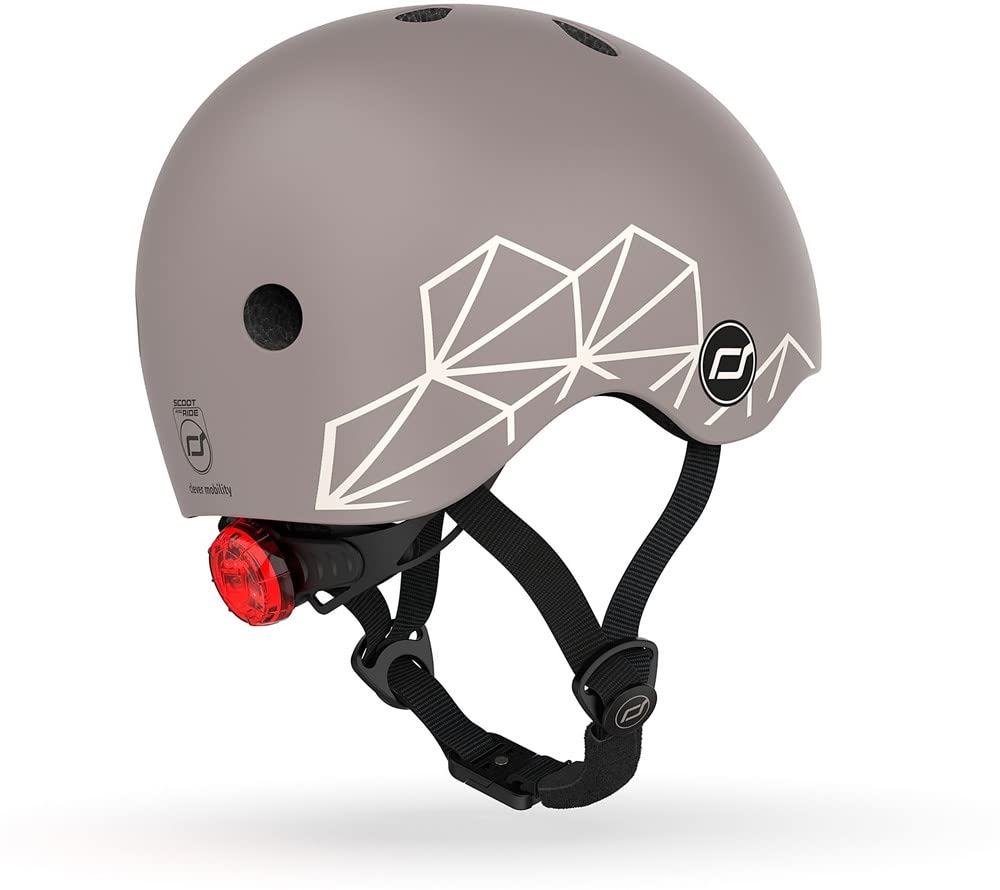 Scoot and Ride XXS Graphics Helm aus PVC-freiem Kunststoff mit LED-Licht an der Rückseite in der Farbe Brown Lines, Größen verstellbar: 45cm -51cm, 96563