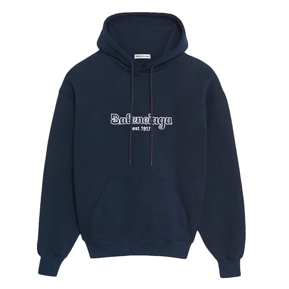 Balenciaga Embroidered Logo Navy Blue Hoodie