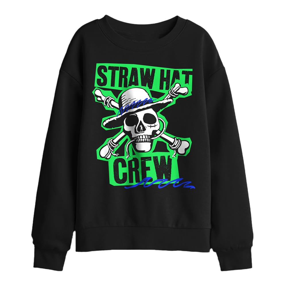 One Piece Straw Hat Crew Scrapbook Kids Sweatshirt, Black, 12-13Y