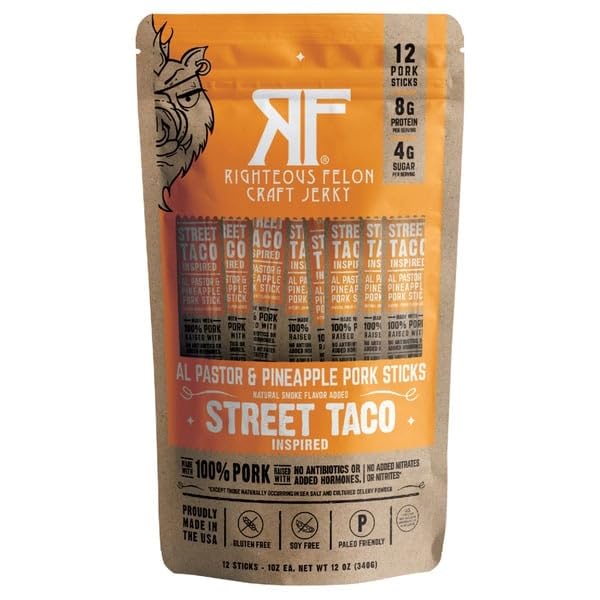 Righteous Felon Craft Jerky Street Taco Pork Sticks, 1 oz, 12-count