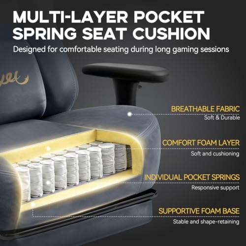 Image of Video Gaming Chair for Adults with Footrest, Ergonomic Computer Chair, Gray