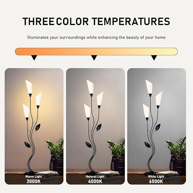 Lámpara de pie floral LED de 12 W con 3 cabezales ajustables 3