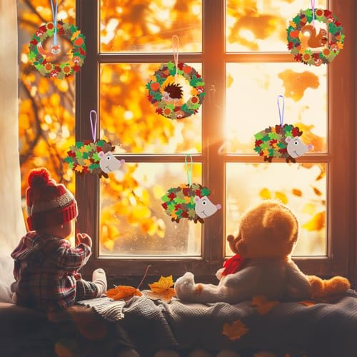 Meleager Herbst Bastelset für Kinder - Filz Deko, 9 Stück Igel und Kränze für Dekoration Fenster, Tür, Wände - Herbstdeko Aktivitäten in Schule