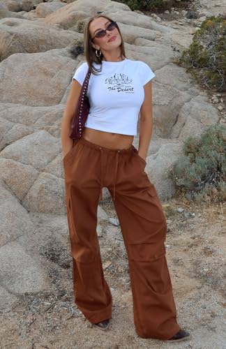 Cargo Pants for Women Low Waisted Casual Parachute Pants Baggy Wide Leg Y2K Streetwear with 6 Pockets4