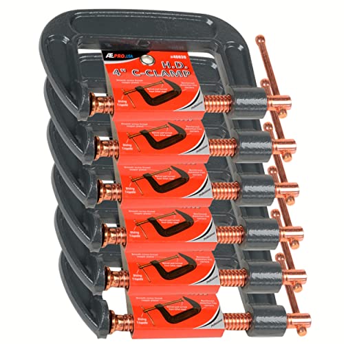 ATE Pro. USA - 6pc C-Clamps 4 Inch Heavy Duty Steel C Clamp - Industrial Strength C Clamp Set for Woodworking, Welding, Building, parts assembly, welding, woodwork, metal work, DIY Projects