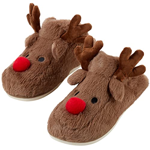 Gilbins Women's-Men's Christmas Holiday Ugly Warm Memory Foam Fury Slippers Sweater Reindeer Winter Soft Cozy Home Booties slipper for Indoor & Outdoor
