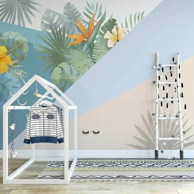 Papier peint mural effet 3D relief pour agrandir une pièce avec plantes géométriques