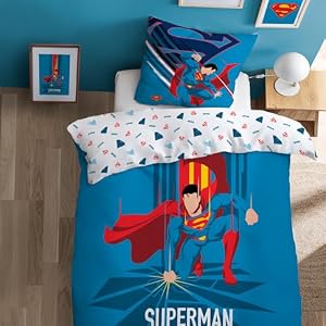 Parure De Lit Enfant Superman 140x200cm Coton Réversible OMYDREAM
