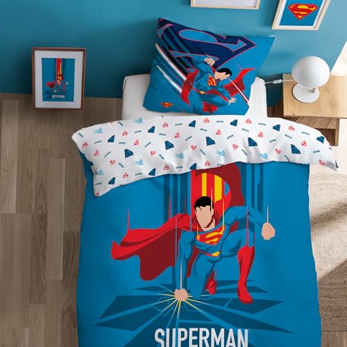 OMYDREAM Superman SUPERA Parure de lit Enfant | 100% Coton | Oeko-TEX | Housse de Couette...