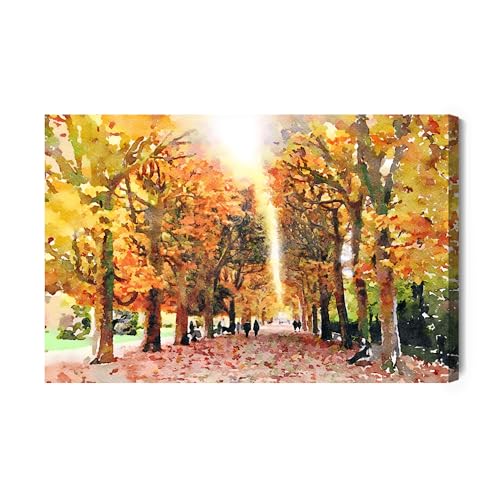 Tableau pour salon d'automne forêt aquarelle, grand format sur toile 70x50