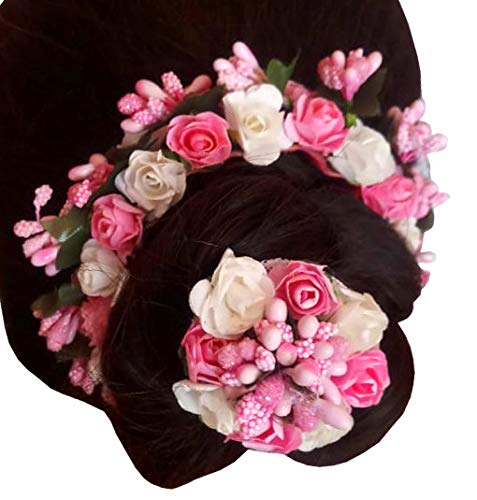 Flower Gajra For Women/Girls ( Available In 38 Colors ) (Pink+White) (B08JK856W5) Amazon Price History, Amazon Price Tracker