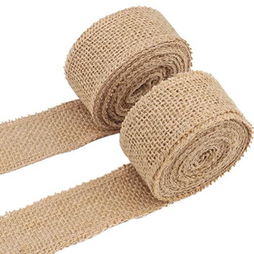2 rollos de cinta de arpillera de yute rústico natural de 10 m, cinta de lino para envolver regalos y manualidades (4 cm x 5 m/rollo)